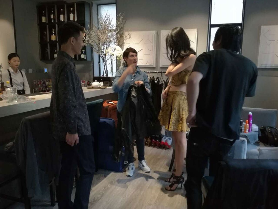 Behind the Scenes: Jeremy and Xiaohe posing for a fashion lifestyle editorial. Shanghai photo studio specialized in lifestyle photography.