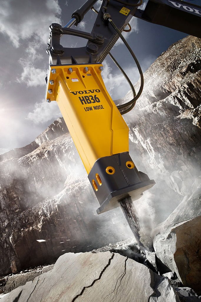 Volvo hydraulic hammer attachment brochure and advertising photography, shot in Seoul, South Korea. Industrial and advertising photography by Kore Studios, photo studio based in Shanghai, China.